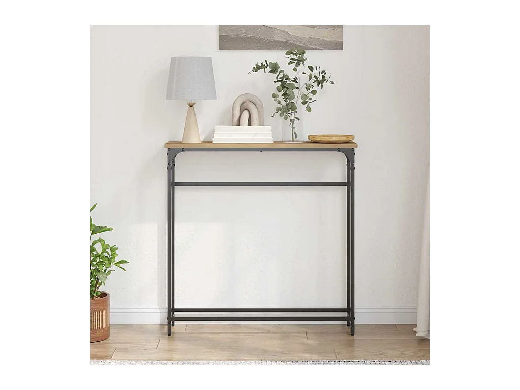 Table Console avec étagère chêne artisanal 75 x 19,5 x 75 cm
