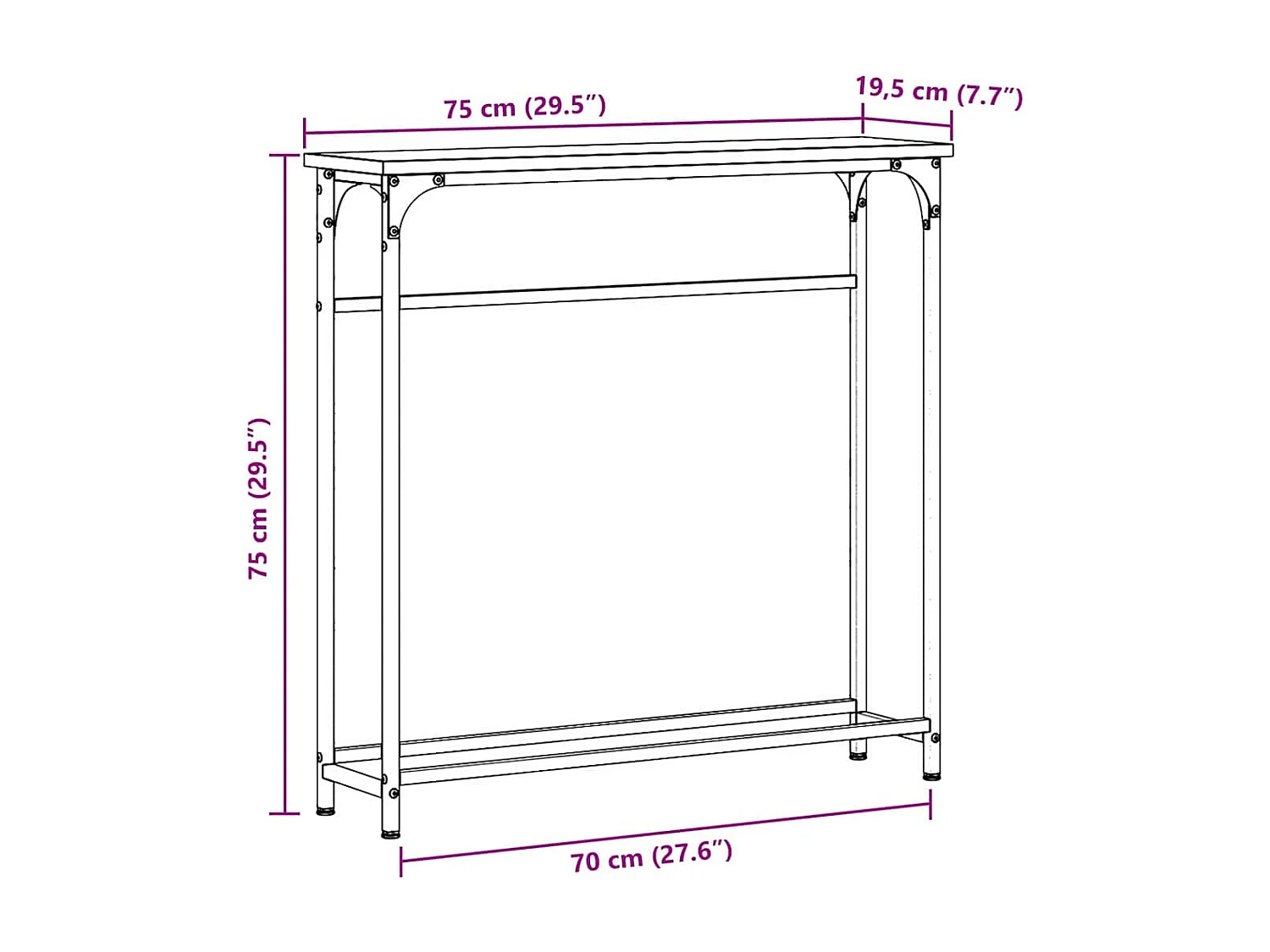 Mesa Console carvalho artisiano 75 x 19,5 x 75 cm