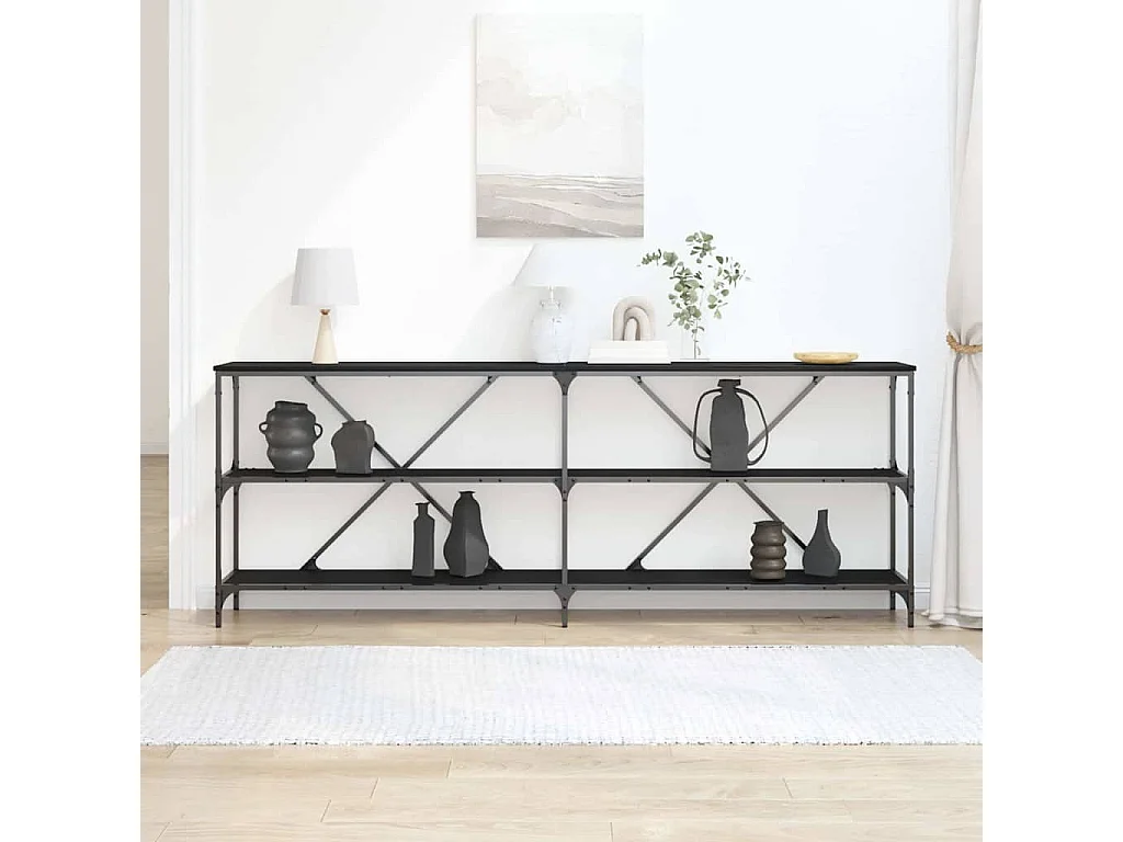 Mesa Consola con estante Otro Roble negro 180 x 30 x 75 cm