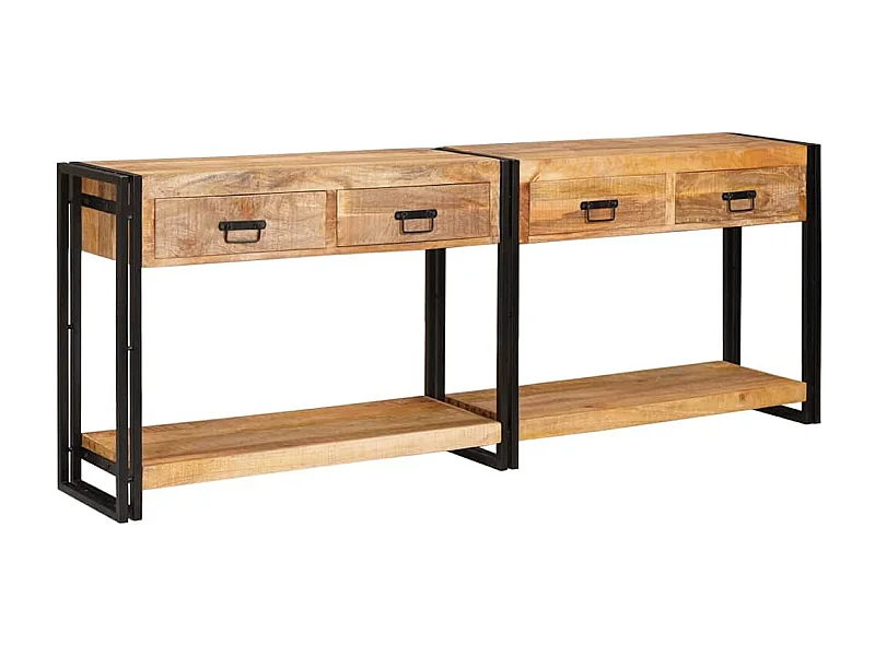 Table console 2 pièces Marron Bois de manguier brut massif