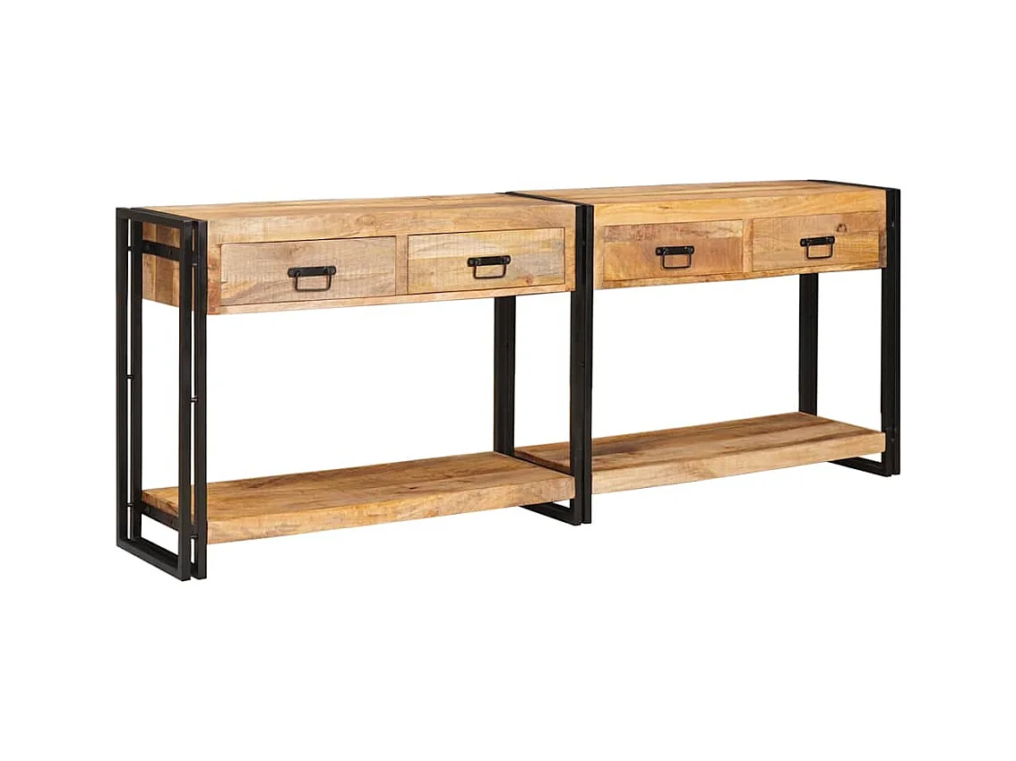 Table console 2 pièces Marron Bois de manguier brut massif