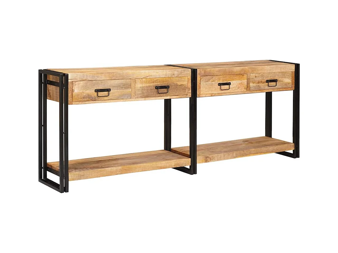 Table console 2 pièces Marron Bois de manguier brut massif