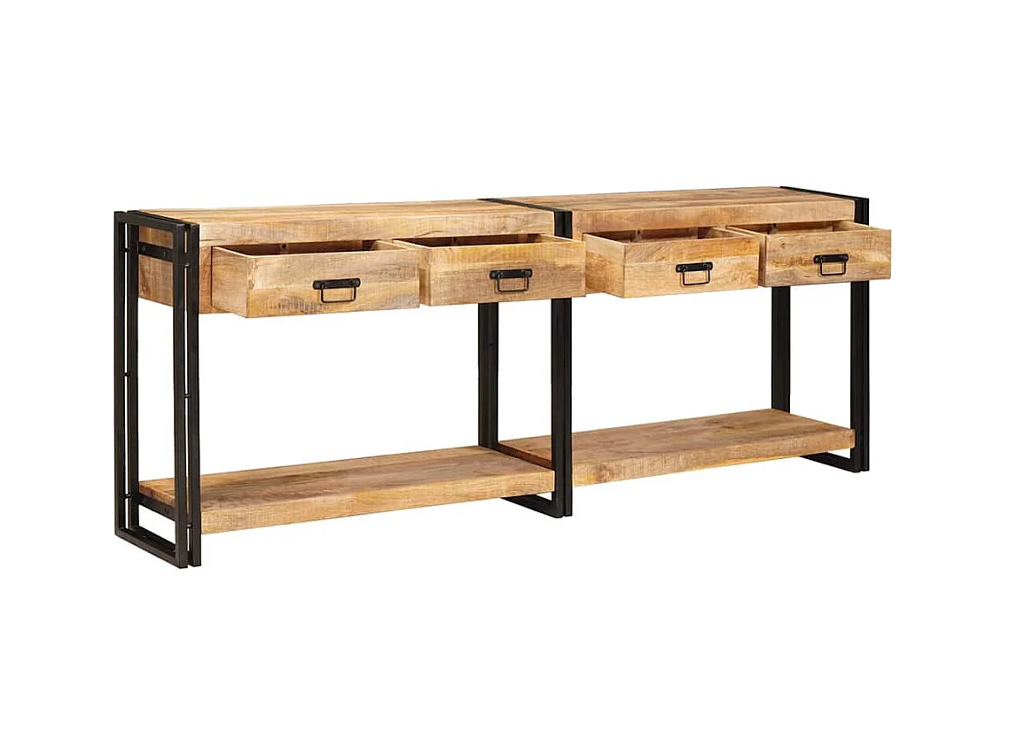 Table console 2 pièces Marron Bois de manguier brut massif