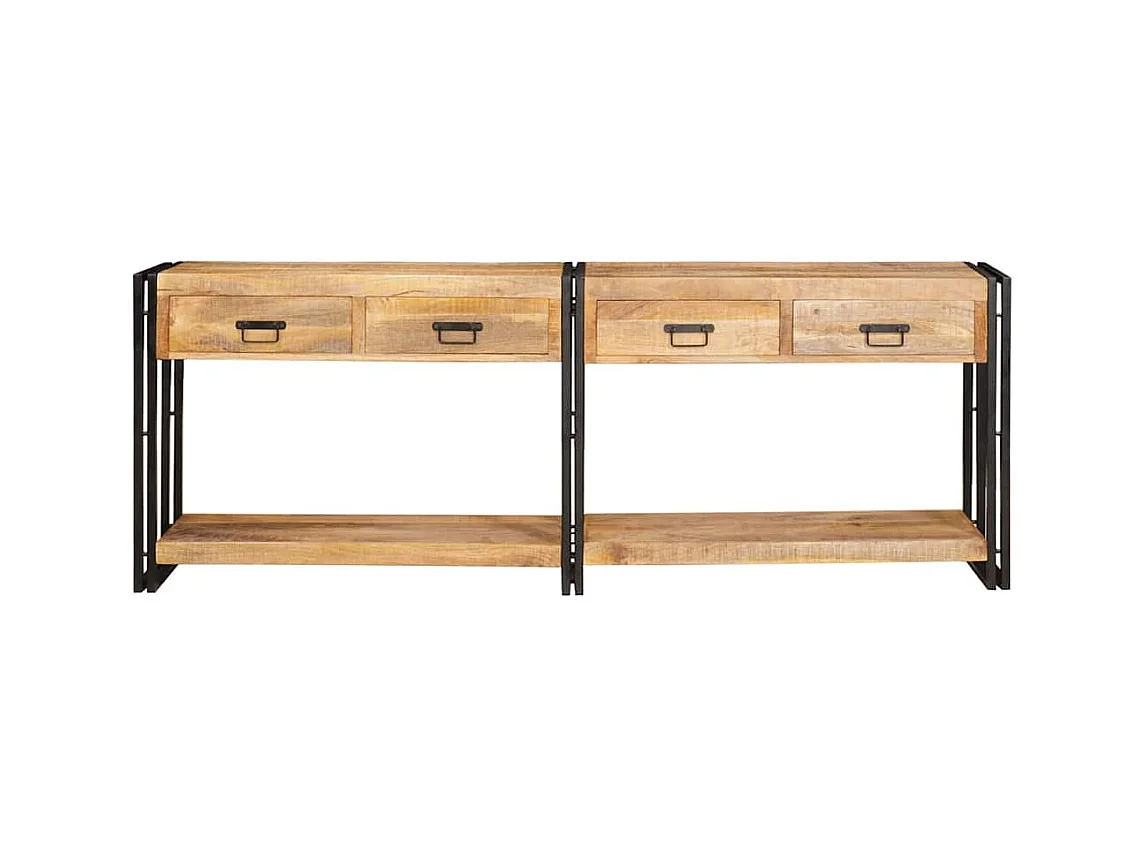 Table console 2 pièces Marron Bois de manguier brut massif