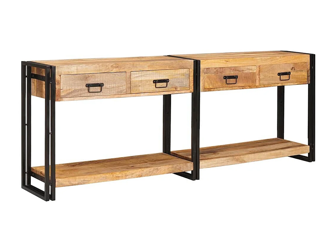 Wandtafel 2 pcs Bruin 200 x 33 x 75 cm Massief ruw mangohout