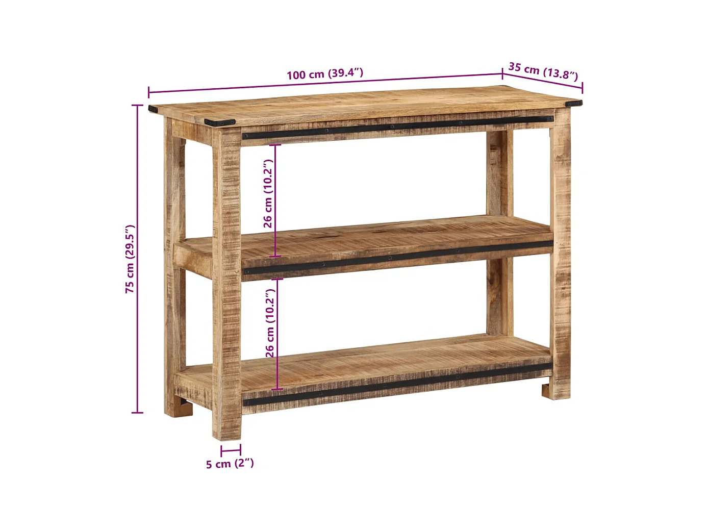 Mesa consola de madera maciza de mango 100x35x75 cm