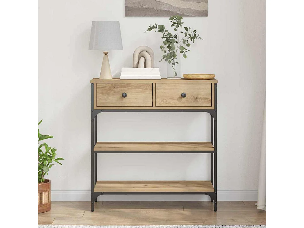 Table Console avec tiroir chêne artisanal 72,5 x 25 x 75 cm