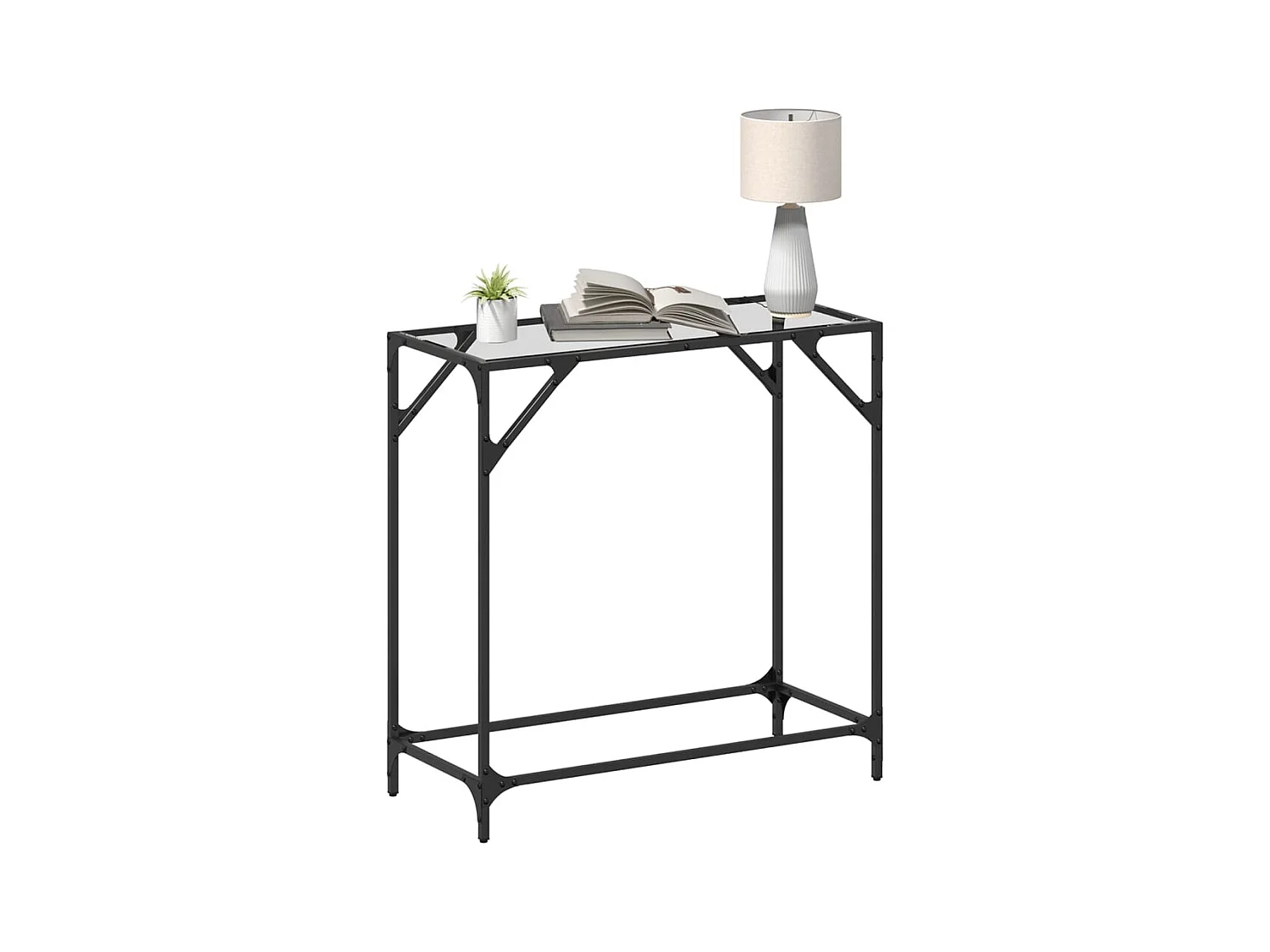 Table console avec dessus en verre transparent 80x35x81cm acier