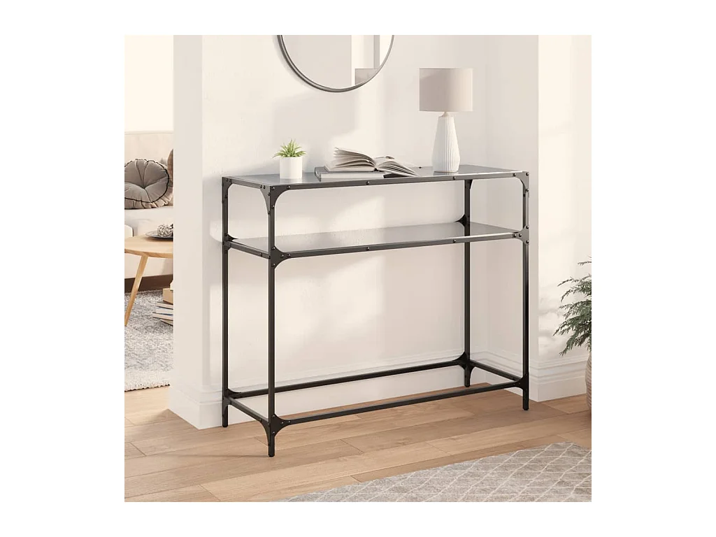 Mesa consola con superficie de vidrio negro acero 98x35x81 cm