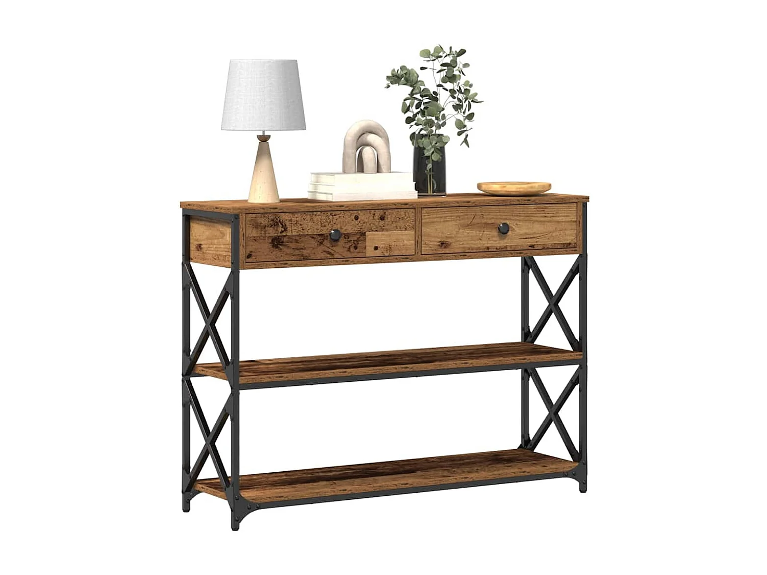 Console Tafel met lade met plank Oud hout 100 x 28 x 75 cm