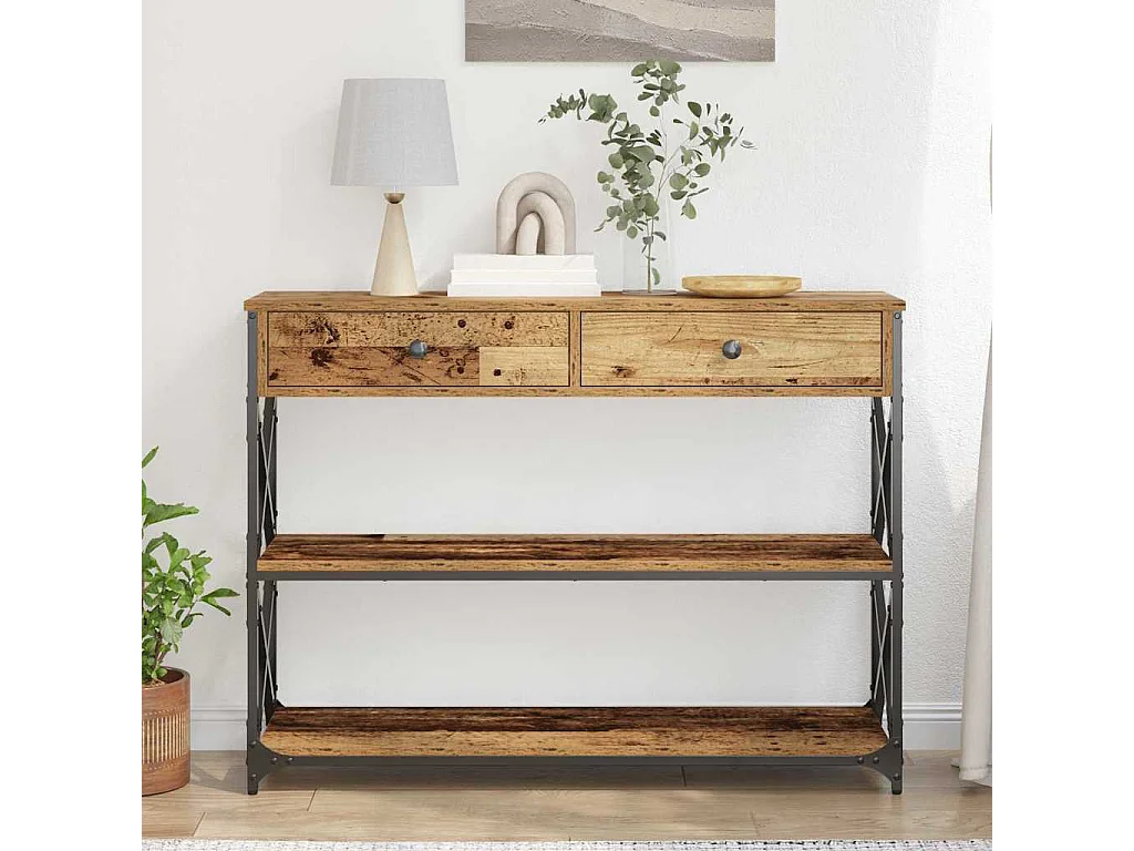 Console Tafel met lade met plank Oud hout 100 x 28 x 75 cm