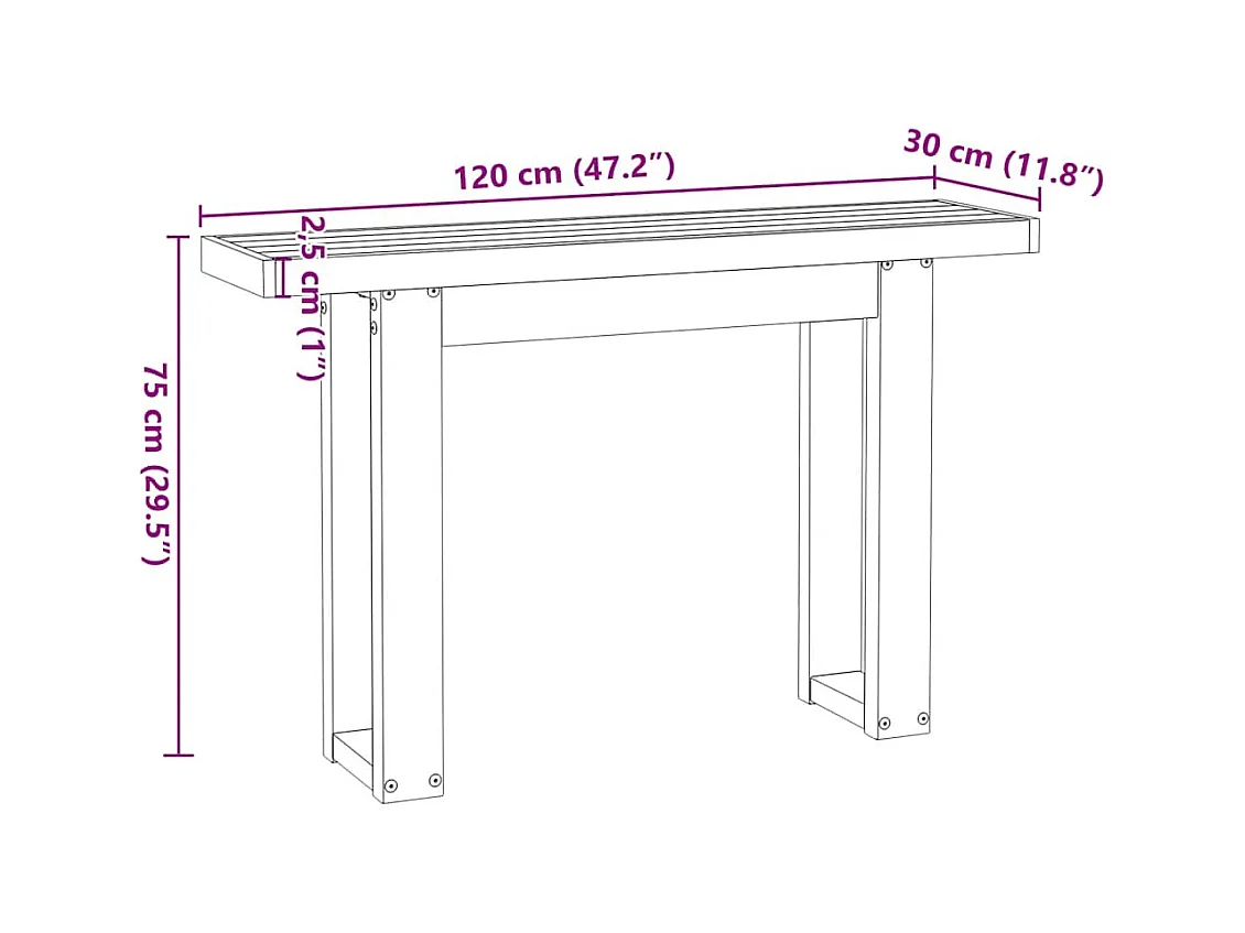 Mesa consola NOAIN patas en U madera maciza pino 120x30x75 cm