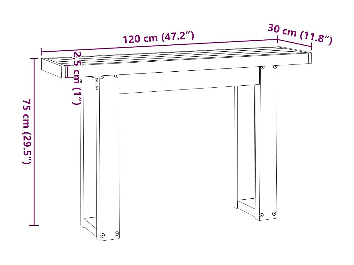 Mesa consola NOAIN patas en U madera maciza pino 120x30x75 cm
