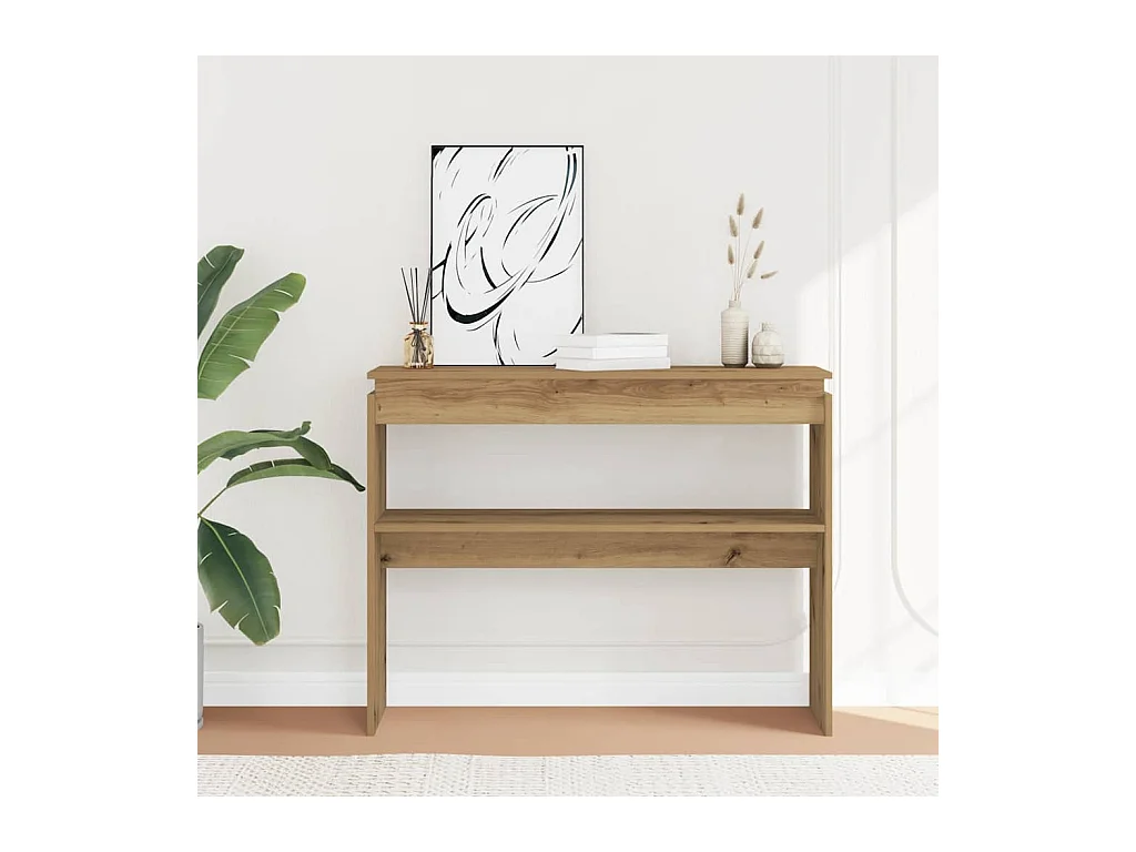 Table console chêne artisanal 102x30x80 cm bois d'ingénierie