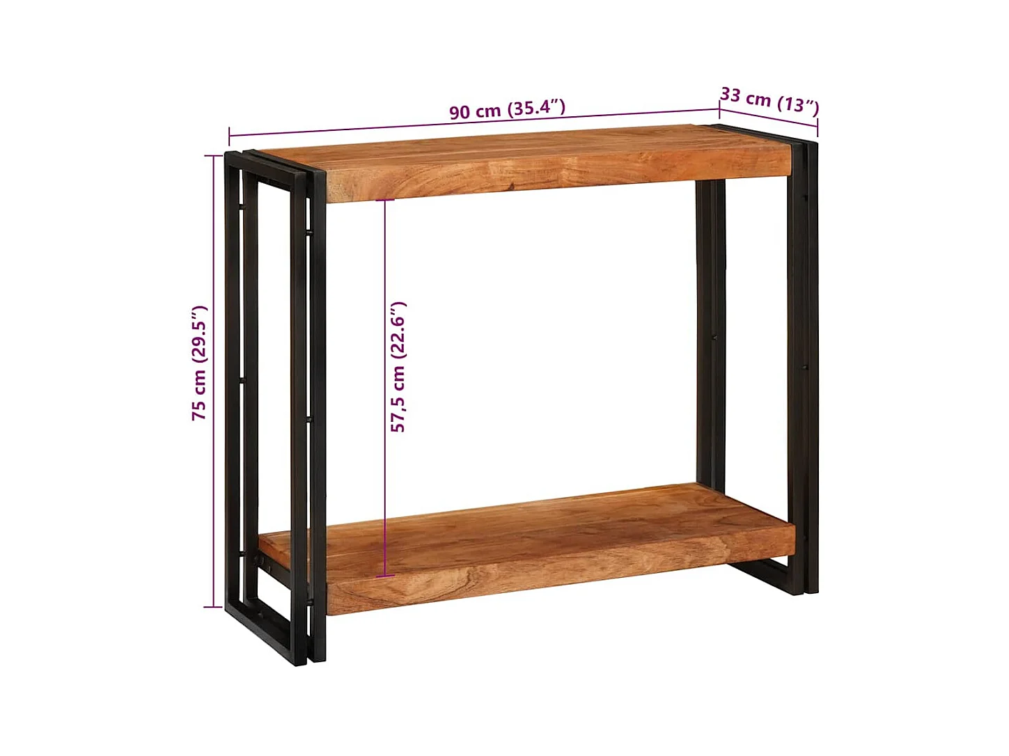Table console Marron 90 x 33 x 75 cm Bois d'acacia massif