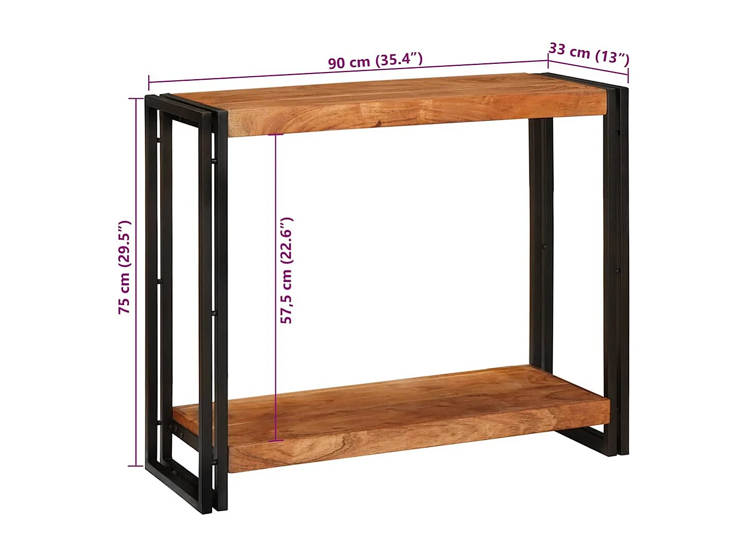 Mesa Consola Marrón 90 x 33 x 75 cm madera maciza de acacia