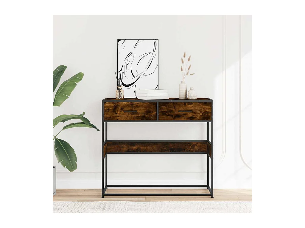 Table console chêne fumé 90x35x80 cm bois d'ingénierie