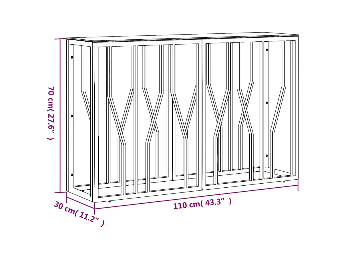 Table console 110x30x70 cm acier inoxydable et verre
