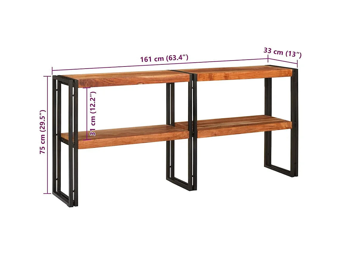 Mesa Consola Marrón 160 x 33 x 75 cm madera maciza de acacia