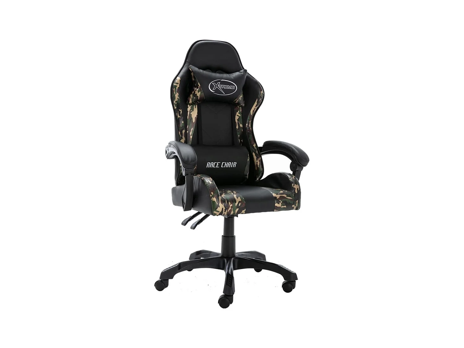 Cadeira estilo corrida couro artificial preto e camuflado