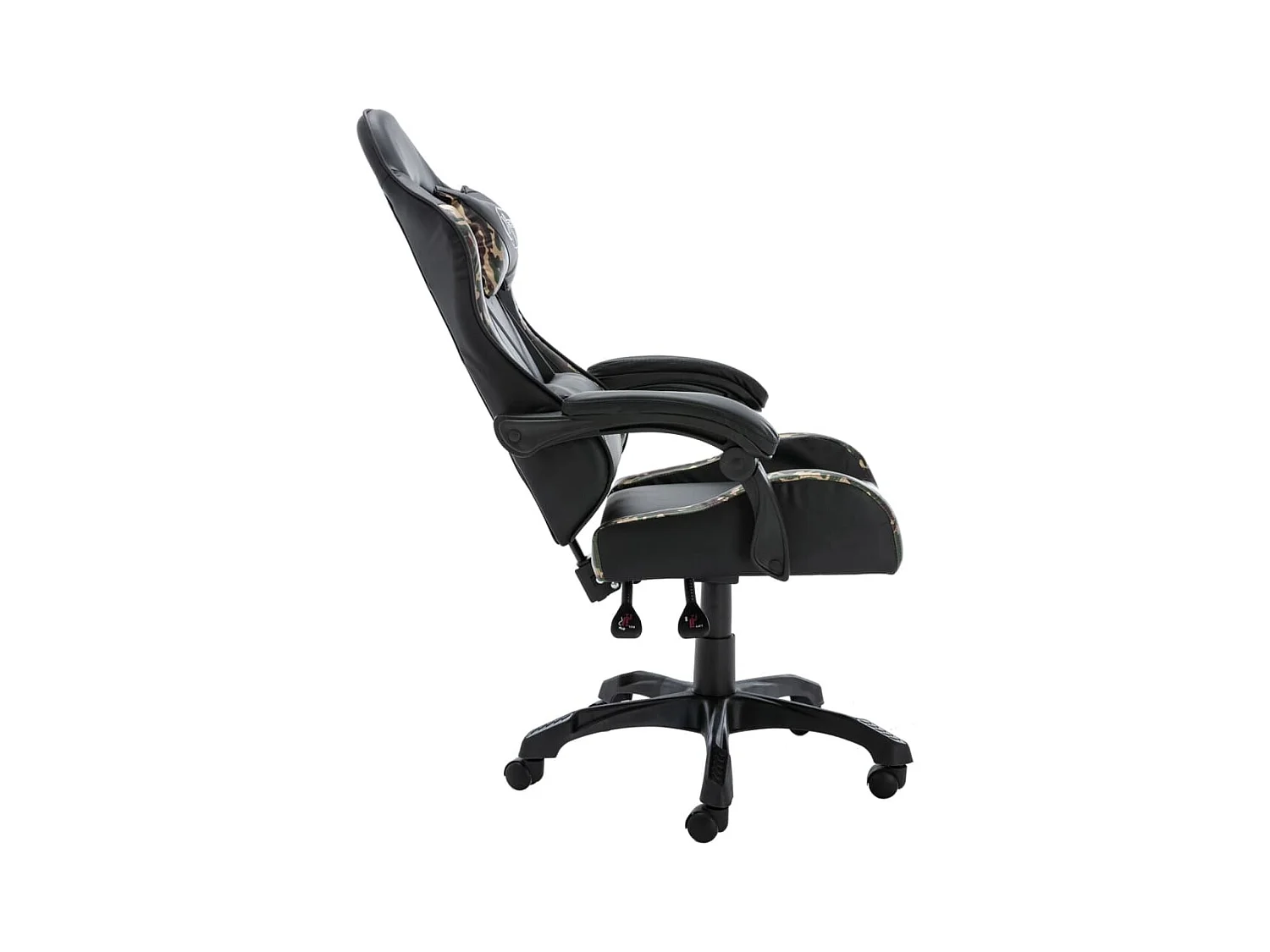 Cadeira estilo corrida couro artificial preto e camuflado