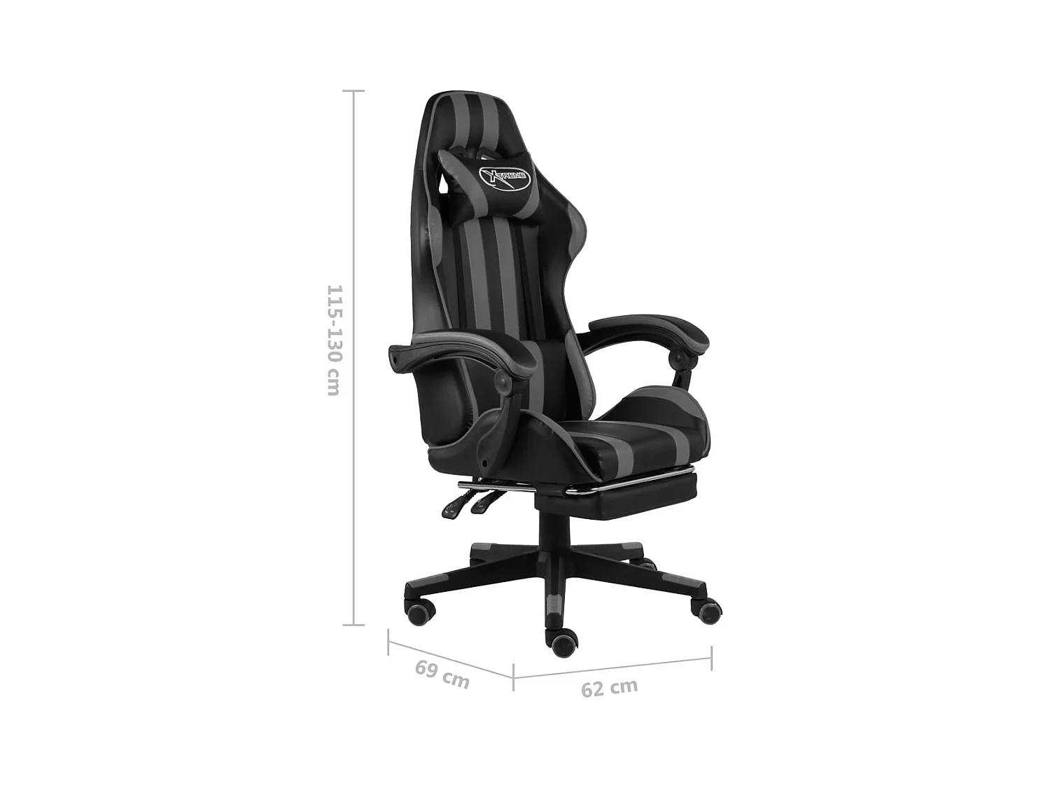 Racestoel met voetensteun kunstleer zwart en grijs