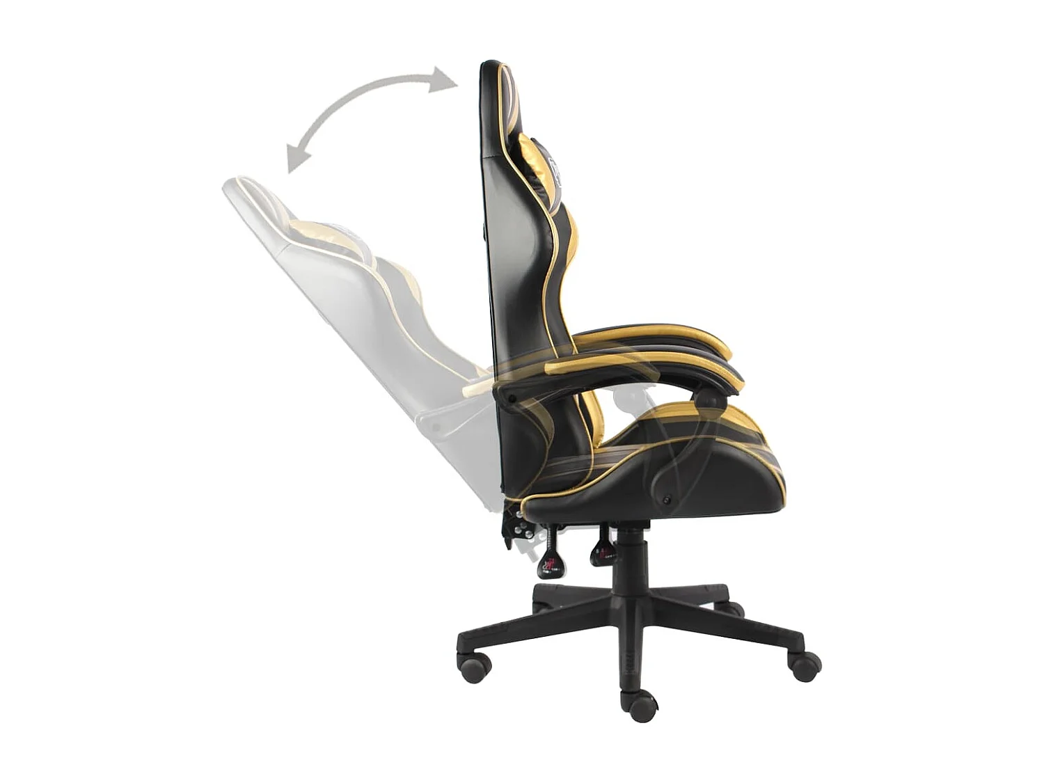 Cadeira estilo corrida couro artificial preto e dourado