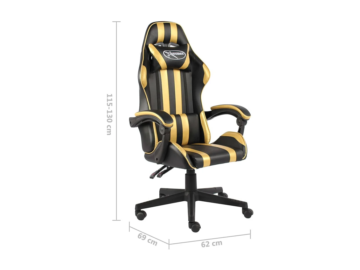 Cadeira estilo corrida couro artificial preto e dourado