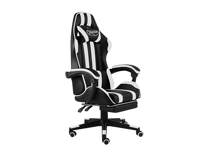 Silla gaming con reposapiés cuero sintético negro y blanco