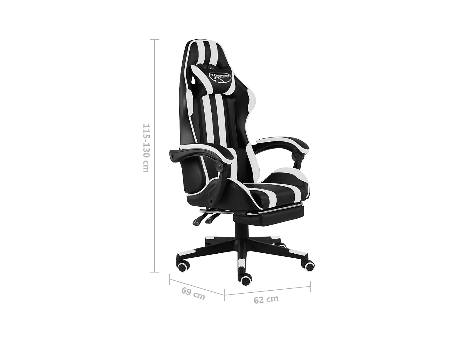 Fauteuil de jeux vidéo et repose-pied Noir et blanc Similicuir
