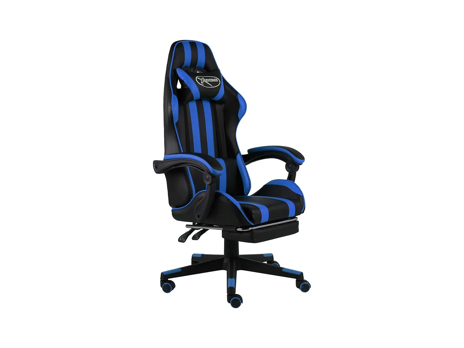 Fauteuil de jeux vidéo avec repose-pied Noir et bleu Similicuir