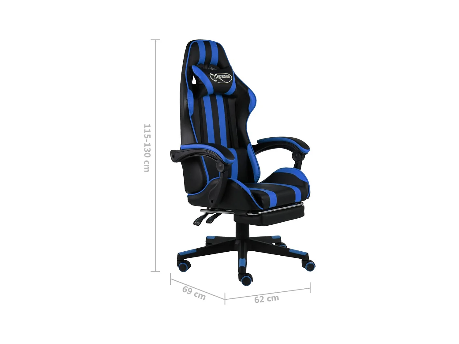 Fauteuil de jeux vidéo avec repose-pied Noir et bleu Similicuir