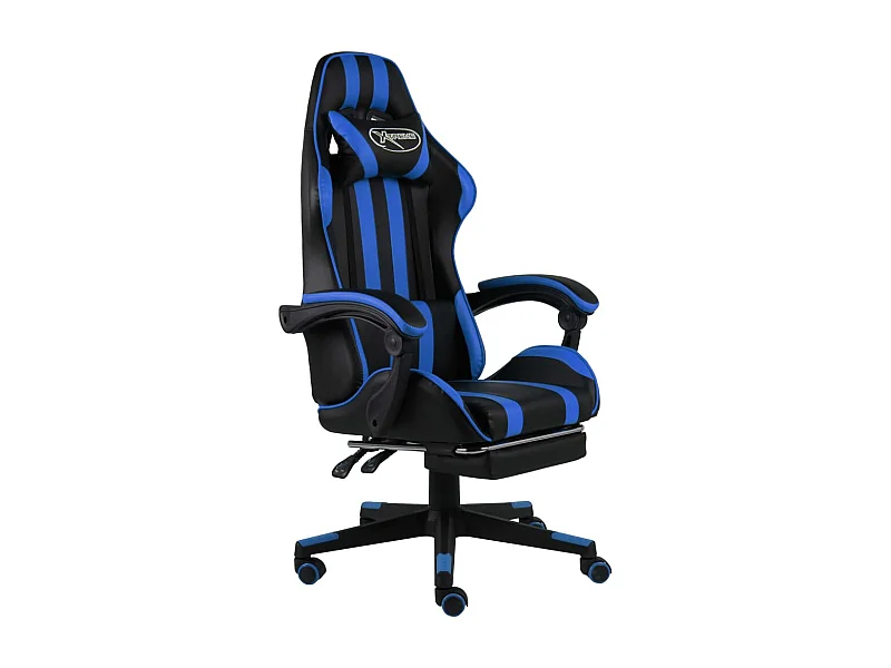 Racestoel met voetensteun kunstleer zwart en blauw