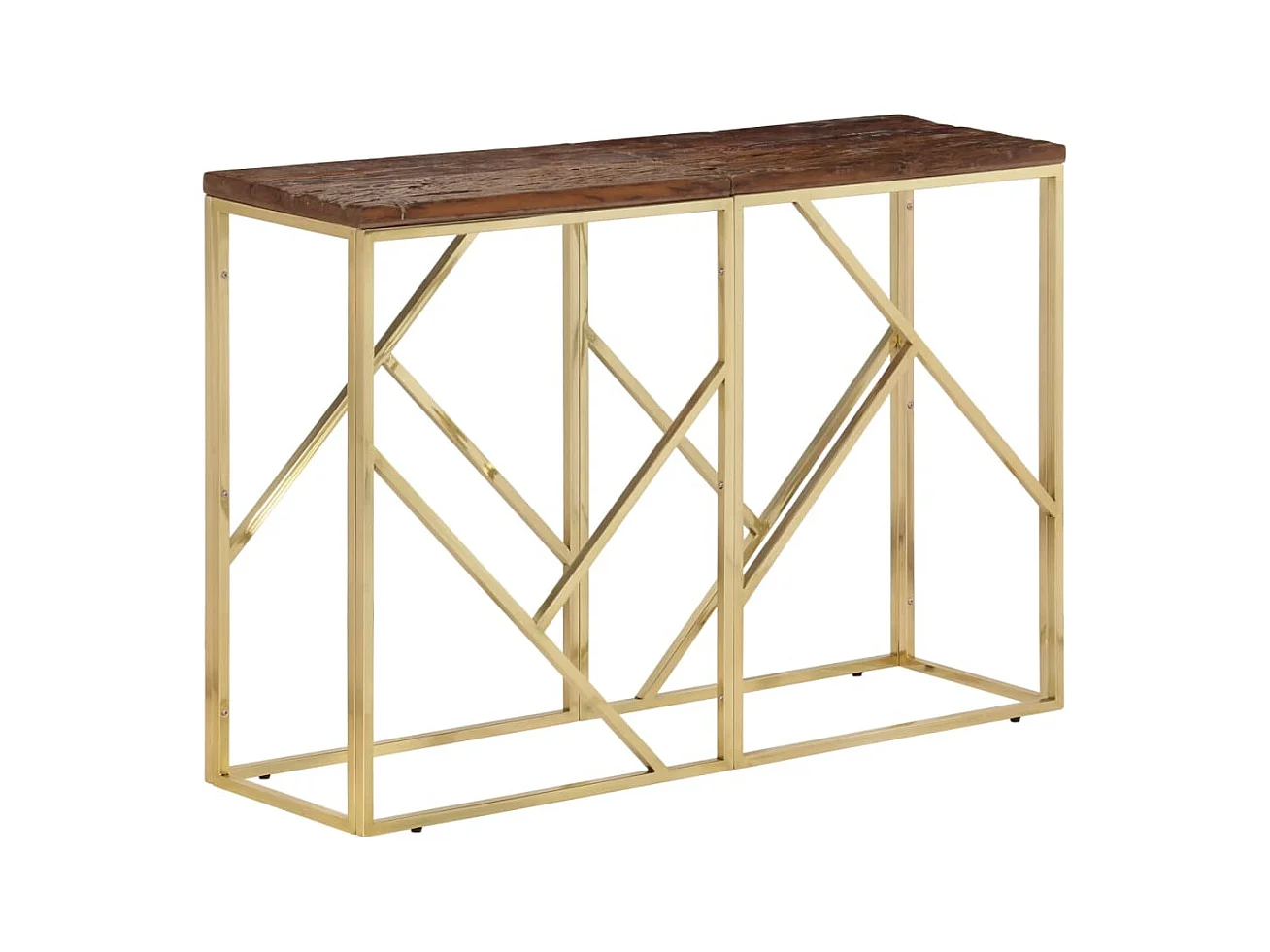 Table console doré acier inoxydable et bois de mélèze massif
