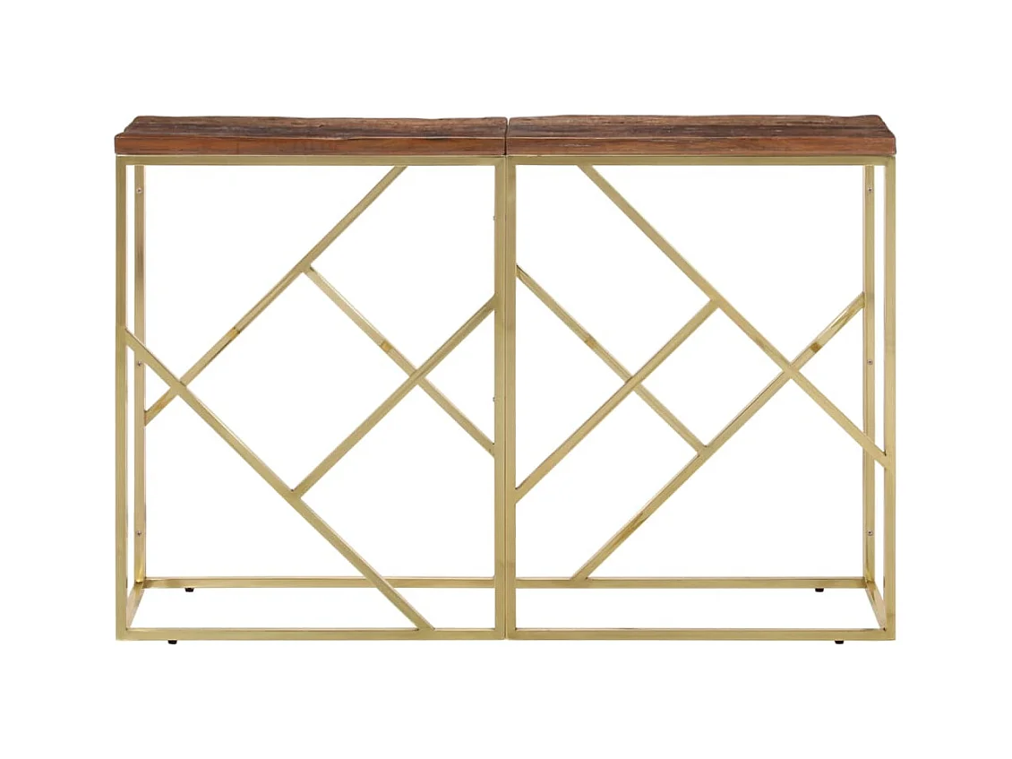 Table console doré acier inoxydable et bois de mélèze massif