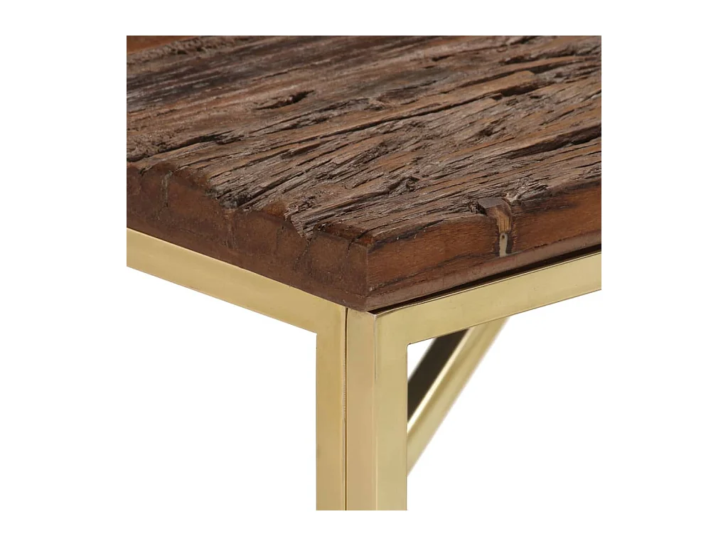 Table console doré acier inoxydable et bois de mélèze massif