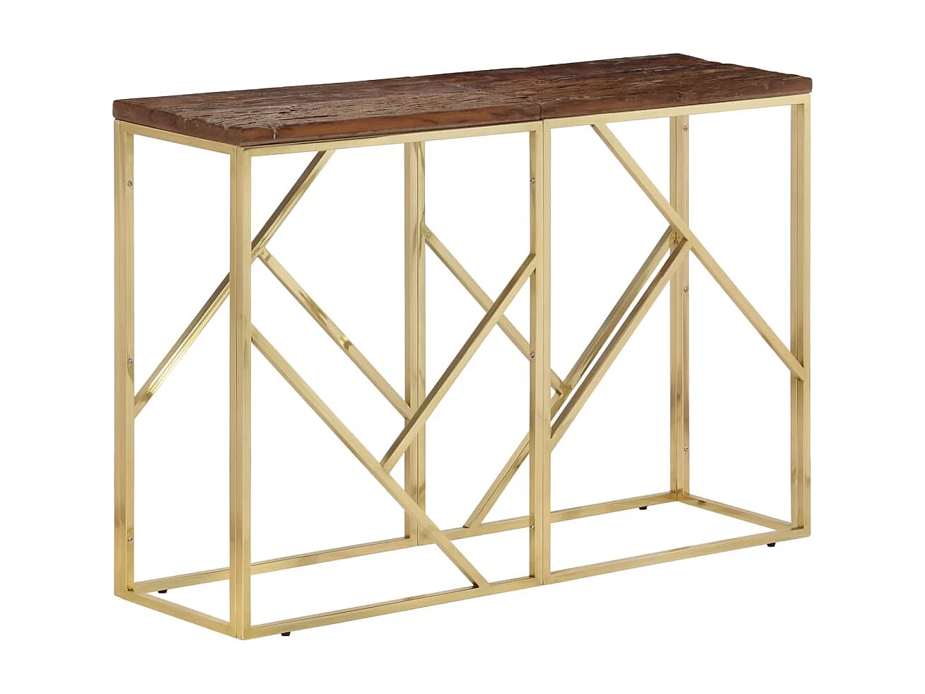 Table console doré acier inoxydable et bois de mélèze massif