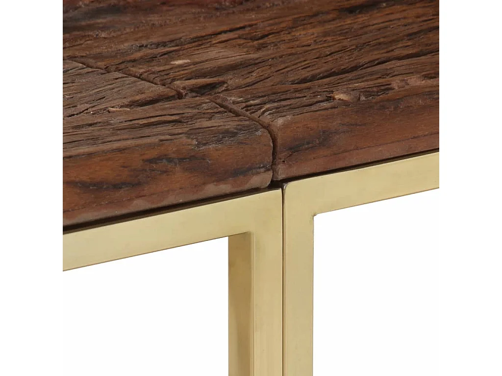 Table console doré acier inoxydable et bois de mélèze massif