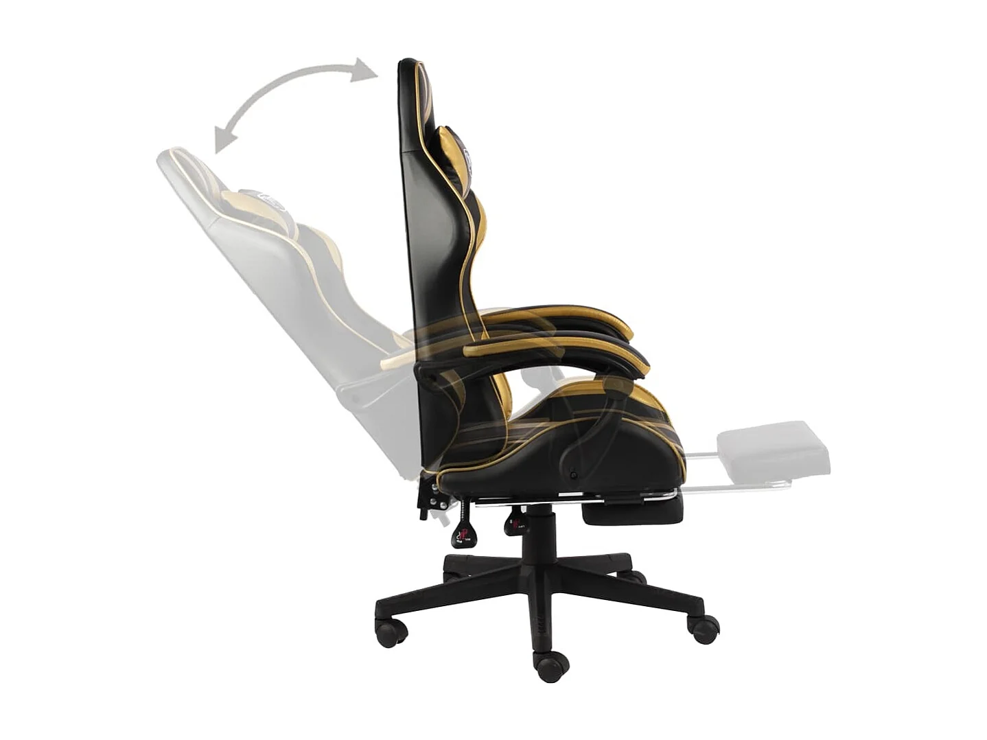 Cadeira estilo corrida com apoio pés couro artif. preto/dourado