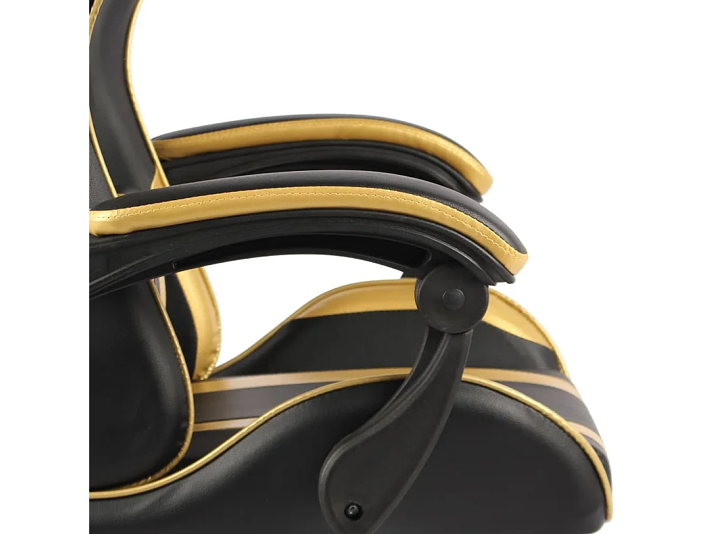 Cadeira estilo corrida com apoio pés couro artif. preto/dourado