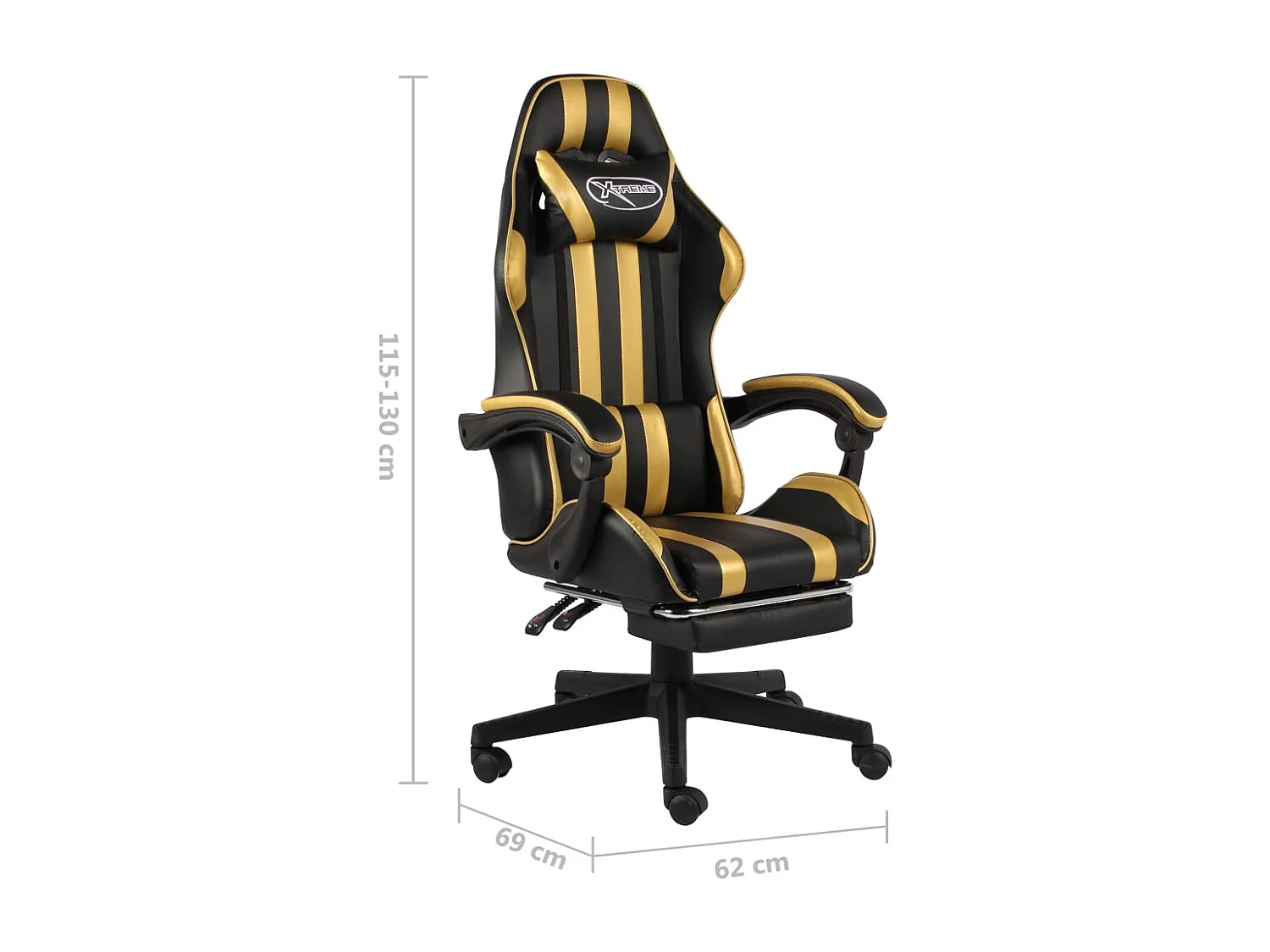 Cadeira estilo corrida com apoio pés couro artif. preto/dourado