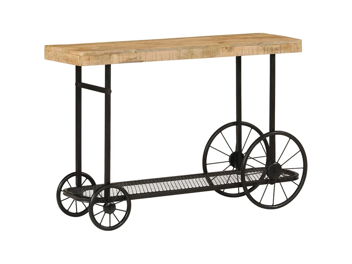 Mesa consola madera maciza de mango y hierro 112x36x76 cm