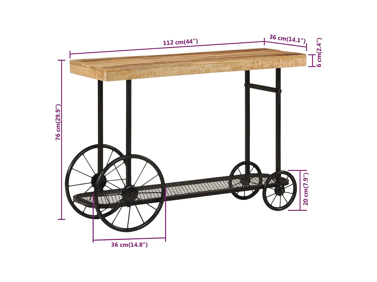 Mesa consola madera maciza de mango y hierro 112x36x76 cm