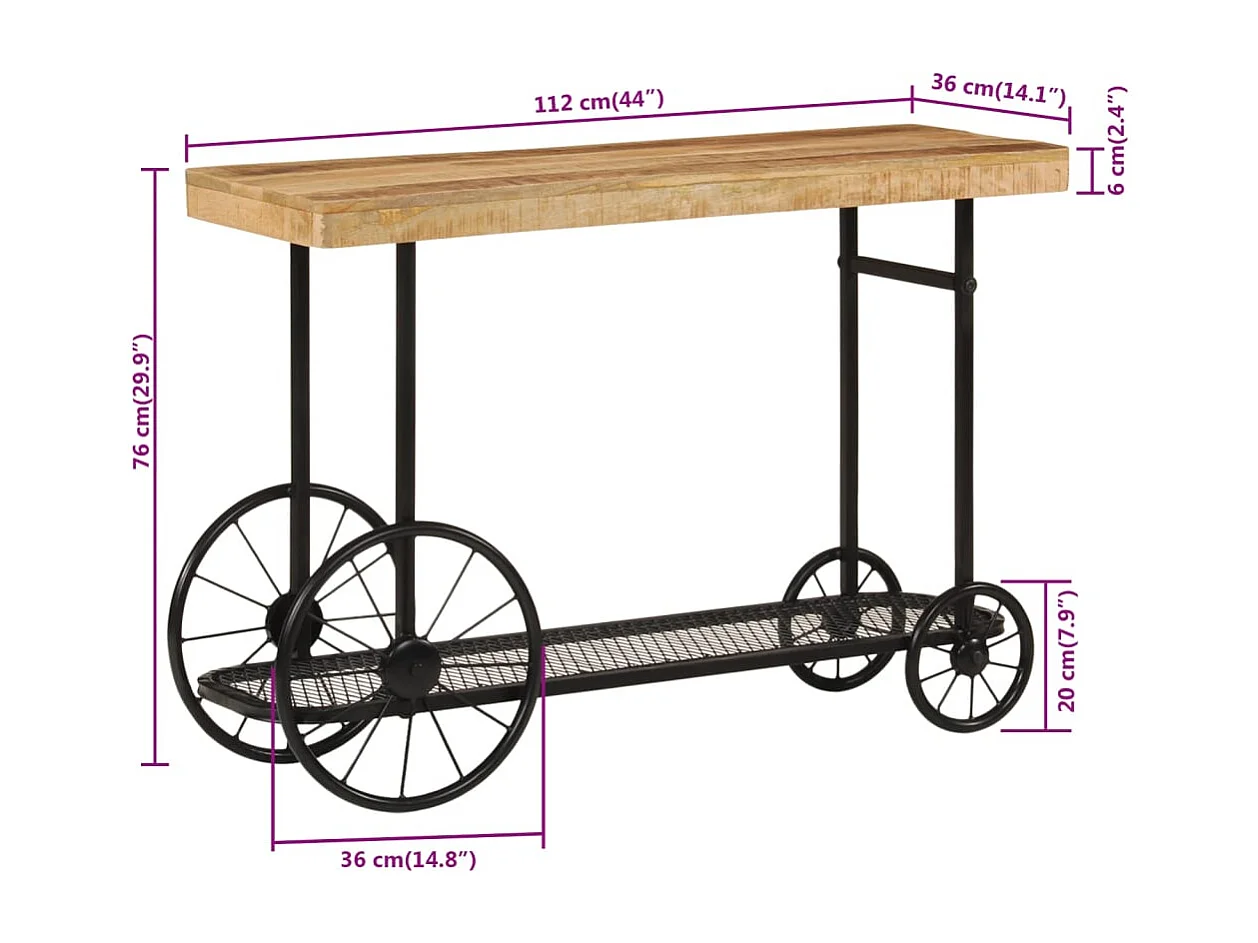 Table console 112x36x76 cm bois massif de manguier et fer