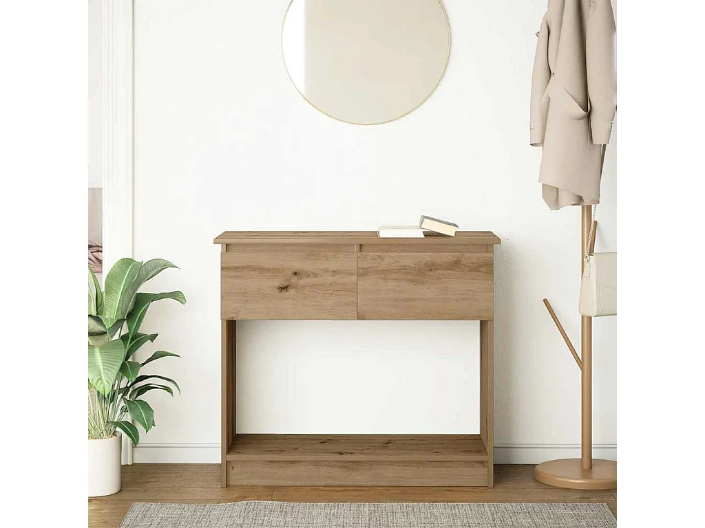 Table console avec tiroirs chêne artisanal 85,5x38,5x74,5 cm