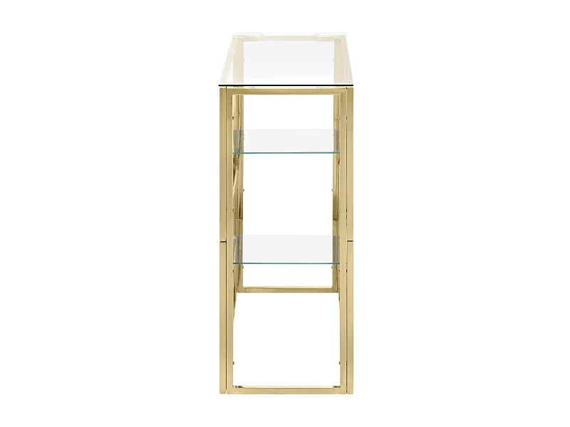 Table console doré acier inoxydable et verre trempé