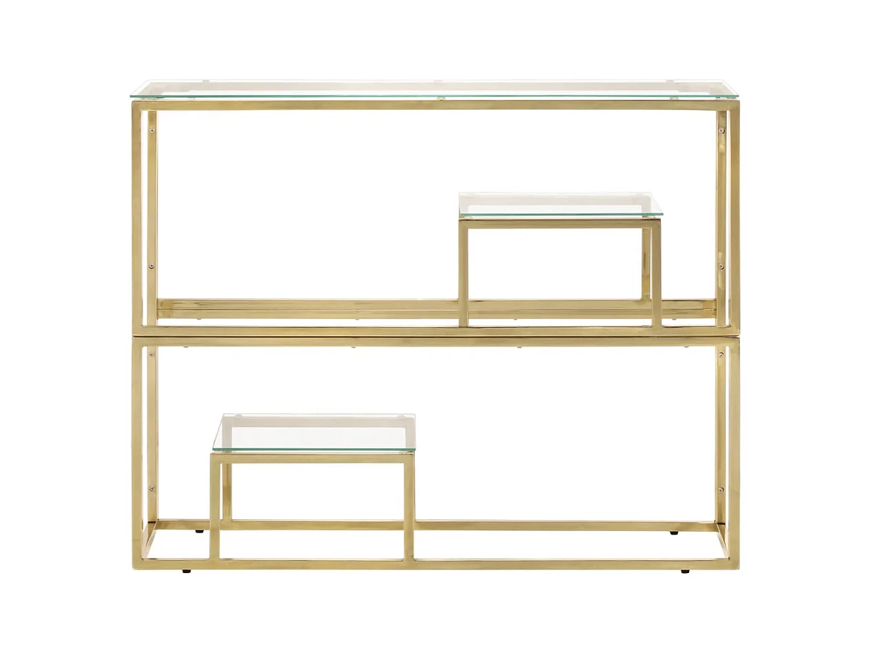 Table console doré acier inoxydable et verre trempé