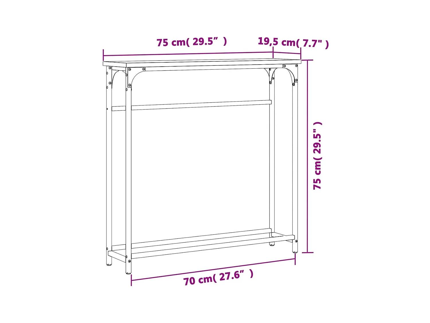 Table console sonoma gris 75x19,5x75 cm bois d'ingénierie