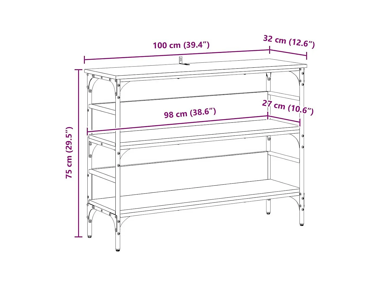 Mesa Consola con estante Roble artisan 100 x 32 x 75 cm