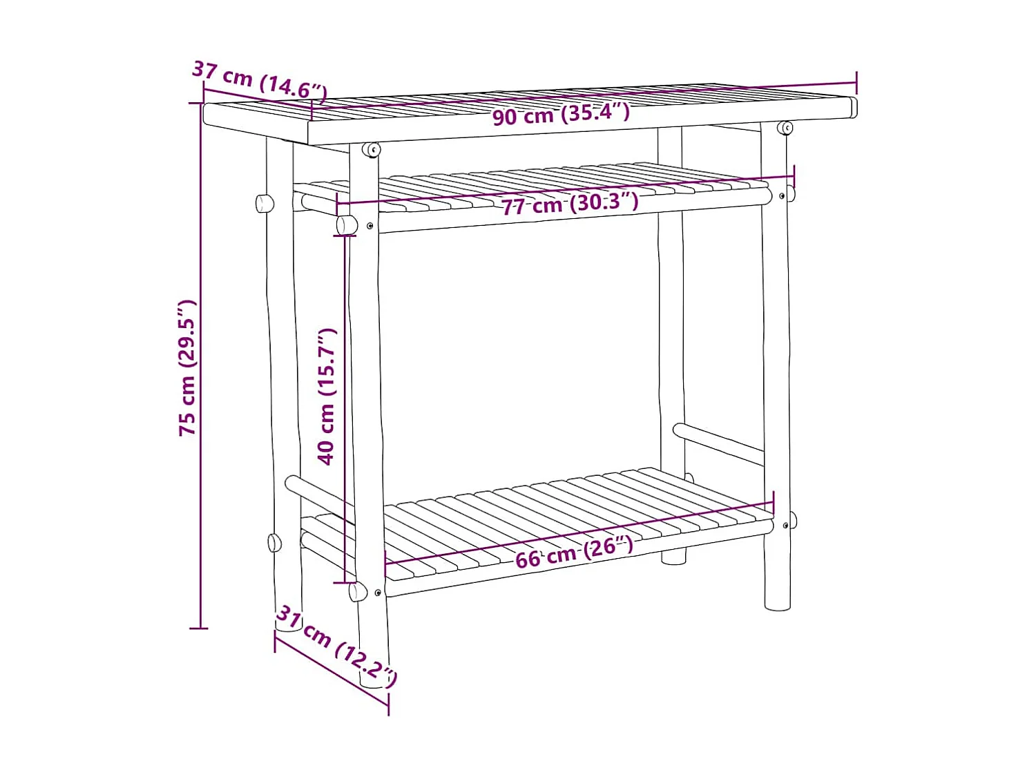 Table console 90x37x75 cm bambou